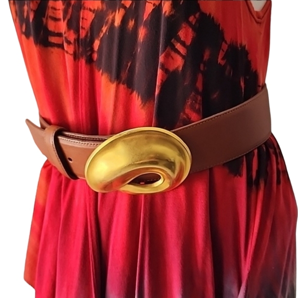 VINTAGE ROBERT LEE MORRIS Leather Belt Gold Swirl Buckle Wearable Art Deco 80s - Picture 6 of 16